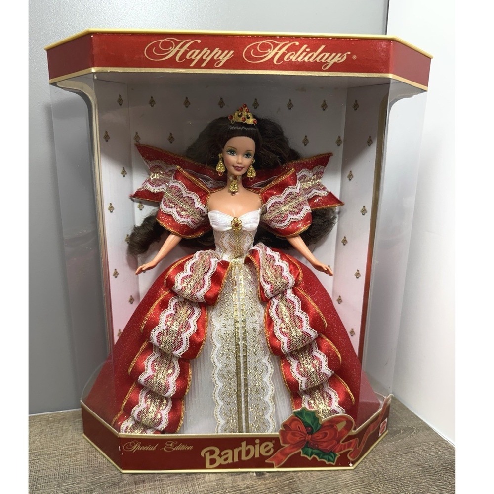 Vintage 1997 Happy Holidays Barbie Doll - Special Edition Brunette 10th Ann